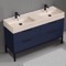 Modern Double Bathroom Vanity, Blue, 56